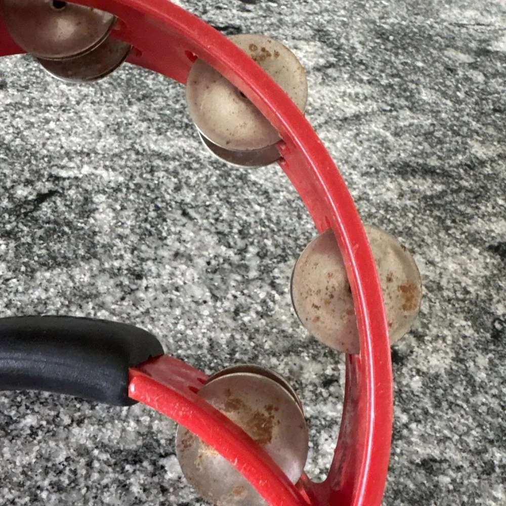 Rhythm-Tech Red Half Moon Tambourine –‎ Double Row Brass Jingles – Used